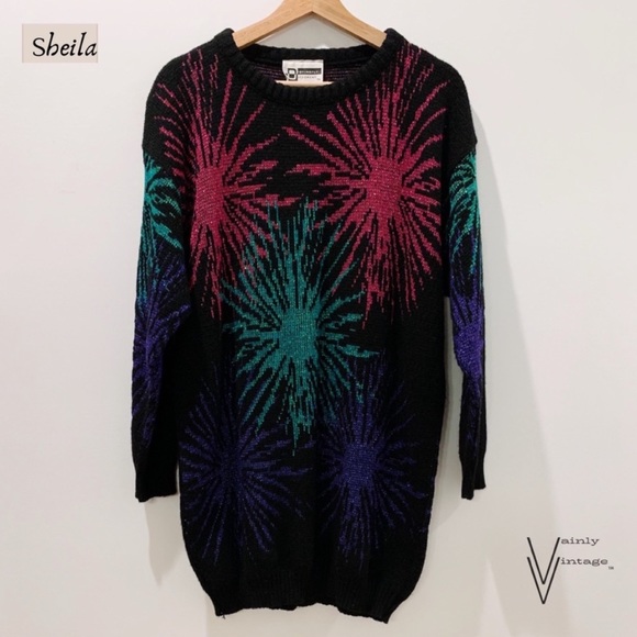 Unique Vintage Oversize Fireworks Sweater - Picture 2 of 6